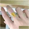 Anneaux de mariage Solide 925 Sterling Sier 8x12mm Glace Brisée Ovale Créé Moissanite Diamant Citrine Bague Pour Les Femmes Fiançailles Fine Jewel Dh3Zb