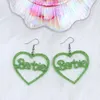 Fashion Barbies Dangle Letter Drop Earrings Kawaii Anime Pink Glitter Love Hollow Acrylic Heart Charm Earring Girls Cartoon Cosplay Jewelry Accessories Gifts