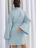 Dames Nachtkleding Linad Losse Set Vrouw 2 Stuks Lange Mouw Badjas Vrouwelijke Casual V-hals Nachtjurk Dames 2023 Herfst Effen Pyjama