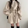 Mulheres misturas de lã jaquetas coreanas para mulheres chique outono e inverno de alta qualidade solto casaco feminino tweed terno colarinho de comprimento médio casaco de lã 230922