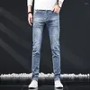 Jeans masculinos 2023 design mens estiramento magro moda denim lápis calças de algodão macio fino ajuste calças elásticas roupas masculinas