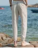 Pantaloni da uomo 2023 Primavera Puro Lino Uomo Casual Alla Caviglia Solido Bianco Dritto Traspirante Moda Comodo Pantaloni Pantaloni Maschili