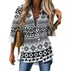 Women's Blouses Tribal Print Casual Blouse Black And Gray Aesthetic Graphic Female Long Sleeve Basic Shirt Spring Oversized Tops