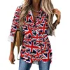 Chemisiers pour femmes Drapeaux britanniques Chemisier British England Office Graphic Casual Womens Street Fashion Chemises d'été à manches longues Vêtements surdimensionnés