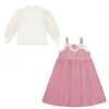 ملابس الملابس أزياء فتيات فتيات الأميرة مجموعة ربيع الأطفال بلوزة الأكمام واللباس الوردي اللطيف 2pcs ملابس طفل صغير