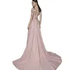 Pink Evening Dress Sheer V Neck 3D Flowers Long Formal Holiday Celebrity Wear Prom Party Gown Custom Made Plus Size