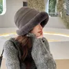 Cimri ağzı şapkalar kadın için kış taklit kürk kova şapkası artı kadife kuzu saç kapakları açık sıcak kalın bere geniş rüzgar geçirmez kap 230916