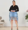 Röcke Plus Size Denim Quaste Denim Kurze Röcke für Frauen Hohe Taille Fransen Mini Weibliche Unterteile Frühling Sommer Passende Outfits 230923