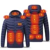Herrjackor män uppvärmda jackor utomhusrock USB elektriska batteri långa ärmar uppvärmning huva jackor varma vinter termiska kläder 230923