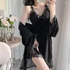 Women's Sleepwear Women Embroidery Applique Nightdress Kimono Suit Casual Female Velour Robe Gown Set Bathrobe Loungewear