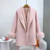 Women's Wool Blend 100 Blends Coat Jacket With Luxury Fur Vest Warm Lady Overcoats JT3211 230922