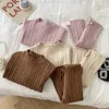 Conjuntos de roupas outono primavera estilo coreano crianças conjunto de malha manga comprida cor sólida pulloverpants bebê menina roupas terno 230923