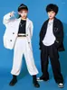 Bühne tragen Kinder Jazz Kostüm Hip Hop Tanz Anzug Schwarz Weiß Lange Ärmel Kpop Outfit Mädchen Kleidung Jungen DNV17006