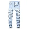 Jeans pour hommes Hommes Couleur claire Slim Fit Trou High Street Bleu Non-Élastique Mode Casual Urban Stretwear Drop Livraison Vêtements Vêtements Dhpi7