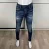 Herenjeans Mode Streetwear Mannen Retro Blauw Stretch Slim Fit Geschilderd Ripped Borduren Designer Hip Hop Merk Broek Hombre