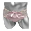 Sous-vêtements mignon brillant satin sissy culotte avec dentelle patchwork bowknot lingerie sexy hommes slips sous-vêtements gay culottes wetlook