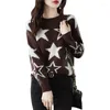 Chandails pour femmes automne et hiver coréen l'étoile col rond couleur correspondant pull en tricot ample décontracté tout-match haut de fond