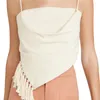 Damestanks dames zomer camisole top linnen blend onregelmatig schuine ontwerp sexy backless tasel tie dames kleding halter tops.