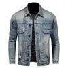 Men's Jackets High Quality Turn Down Collar Denim Men Vintage Casual Outerwear Mens Fashion Hole Moto Biker Solid Color Coat Man