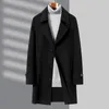 Мужская длинная куртка из смесовой шерсти, темперамент, осень-зима 2023, высокое качество, черный, серый, элегантный плащ, повседневная офисная мужская ветровка 230922