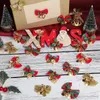 Juldekorationer 1 12st Bow Tie med Bell Mini Ribbon Bows For Xmas Tree Wreaths Hanging Pendant DIY Crafts Year Home 230923