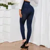 Leggings femininas faux jeans senhoras sexy impressão esportes collants de alta estiramento magro rasgado casual feminino legging calças treino fitness