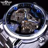 Zwycięzca Blue Ocean Fashion Casual Designer Stali Stal Men Szkielet zegarek męskie zegarki Top Marka Luksusowy mechaniczny wiatr WA261P
