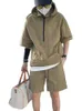 Men's Tracksuits 2Pcs Men Summer Tracksuit Shorts Set Hooded T Shirt Zipped Matching Shorts Solid Cargo Large Size Casual Suit 4XL Male Clothes 230922