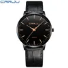CWP2021 Luxury Mens Watches Crrju Men Ultra Thin Waterproof Sport Quartz Wristwatch Male Slim Leather Strap Present Clock Reloj HOMBR276U