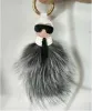 Kvalitet och integritet lyxig fluffig Karl äkta tvättbjörn päls Pompom Monster Bag Bugs Charm Keychain Plush Key Ring Leather Tassel