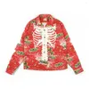 Men's Casual Shirts Men Harajuku Long Sleeve Shirt 2023 Autumn Hawaiian Skull Skeleton Print Man Oversied Hip Hop Sreetwear