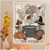 Tapestries The Witch Tarot Card Tapestry Wall Hanging Retro Witchy Boho Cottage Core Home Decor Hippie Mushroom Carpet Decoration Dr Dh3Xb