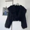 Chaqueta de piel para mujer, ropa de abrigo de lujo, abrigo de pelo cálido, moda de invierno y otoño, cuello en V corto, manga larga, ropa de mujer, cárdigan exterior