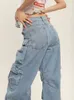 Pantaloni da donna Capris Grunge Punk High Street Style Jeans cargo oversize Donna Primavera Autunno Y2K Moda coreana Tasche Pantaloni larghi in denim 230922