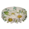 Table Cloth Flowers Daisies Eucalyptus Leaves Round Tablecloth Party Kitchen Dinner Cover Holiday Decor Waterproof Tablecloths