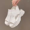 Sandales à talons compensés pour femmes, couvre-pied en tissu élastique, semelles épaisses, à la mode, chaussures pour femmes, 2023