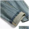 Herenjeans Heren Retro Blauw Heren Eenvoudige Zakken Stretch Denim Recht Lente Zomer Business Casual Broek Dagelijks Streetwear Drop D Dhi9A