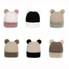 Bérets d'hiver Logo personnalisé unisexe chaud ours oreille tricoté chapeau coréen femmes Skullies bonnet extérieur noir blanc rayure casquette de ski