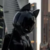 サイクリングヘルメット甘い猫のオートバイヘルメットホーンカスコスモトかわいいイヤーガールモータークロスラブリーピンクボウメンバイクカッテ933 230923