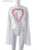 Kadın T-Shirt Bahar Kıyafetleri Baskı Bandaj Beyaz mahsul üstleri Kadınlar için 2023 Ey Boyun Uzun Kol Üstleri Tees Bolgy T Shirt Ladies Street Giyim T230923