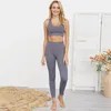 Conjuntos activos Camiseta sin mangas para deportes al aire libre para mujer Conjunto de traje de yoga sin costuras de dos piezas Sujetador y leggings de ejercicio sexy