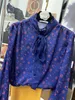 Tasarımcılar Gömlek Tasarımcı Üstü Kadın Bluz Sonbahar Giyim Moda Baskılı Mavi Gömlek Boyun Çizgisi Şerit Yay Tasarımı Zarif Kişilik Kadın Üst Bluz