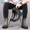 Boots Winter Mid-Calf Genuine Leather For Men Outdoor High Top Casual Sneaker Shoes Side Zip Warm Black Gray M8567