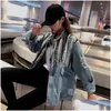 Women'S Jackets Womens 2023 Spring Arrival Ladies Ripped Jeans Coat Dstring Cotton Denim Jacket Oversize Sequins Jean Drop Delivery Dhipk