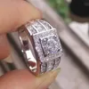 Vintage SZ8 9 10 11 12 13 Luxury jewelry Brand 10kt white gold filled white topaz Round cut wedding Engagement men Band ring for l200s