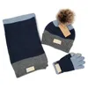 Warm Winter Scarf Suit For Men Women Striped 3-Piece Suit Scarf Fleece Hat And Gloves Fashion Designer Pom Pom Beanie Suits