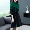 Autumn Winter Slim Pets Up Sweaters Dresses Luxury Designer Office Lady Soft Warm Contrast Color Midi Frocks 2023 Long Sleeve Women O-Neck Semester Sweaters Dresses