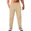 Pantalons pour hommes Hommes Classique Pantalon en coton et lin rayé Slim Fit Taille élastique Mid Fashion Casual Simple Respirant