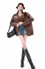 Damen Leder Faux Herbst PU Jacke Vintage Braun Motorrad Mantel Weibliche Koreanische Lose Street Outwear 230923