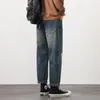 Jeans pour hommes Trous de mode lavés rétro pour hommes Vêtements Selvedge Pantalon en denim à jambe large Pantalon cargo en détresse Pantalon décontracté surdimensionné